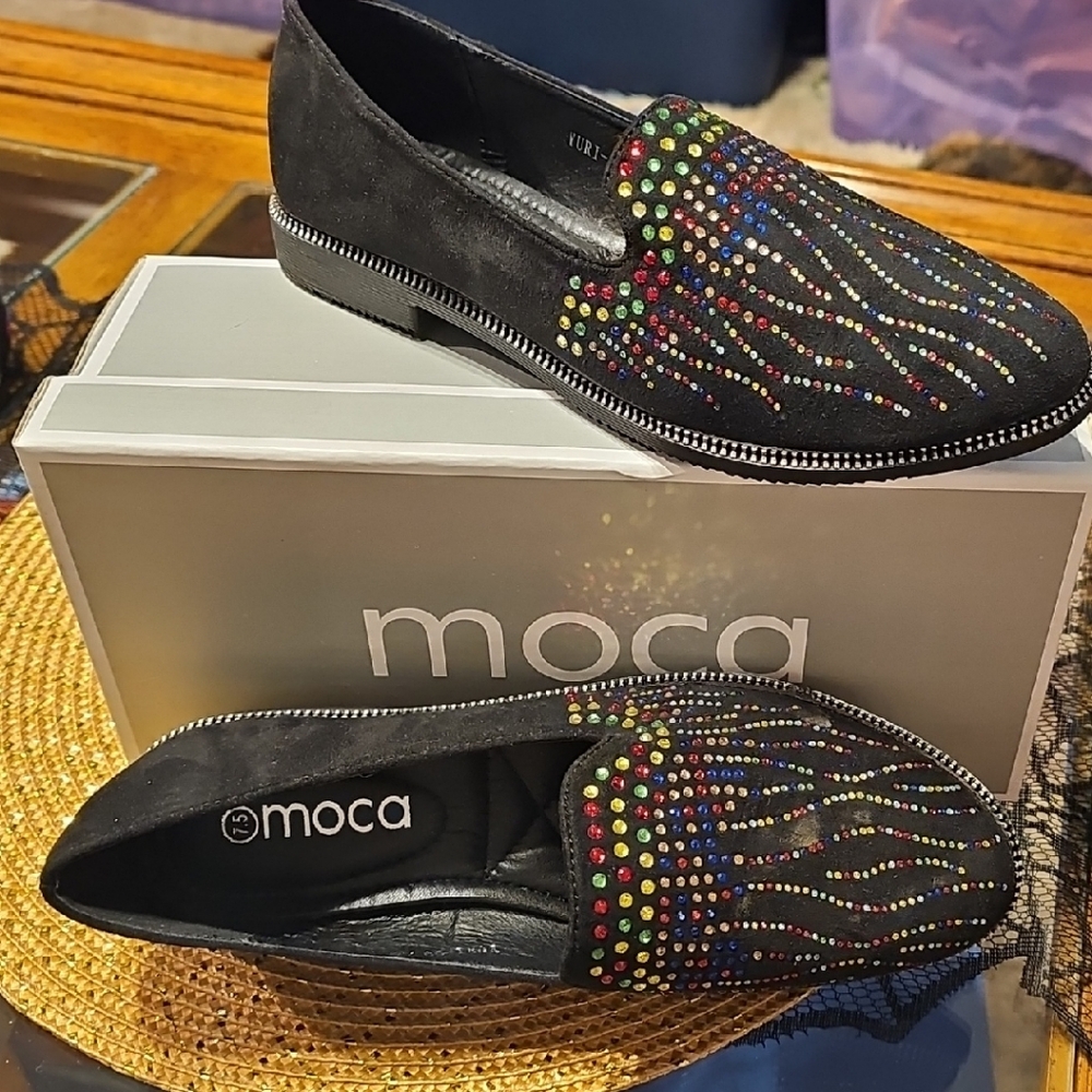 Black Rhinestone Embellished Loafers